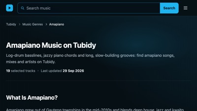 Tubidy Amapiano genre page with a list of tracks