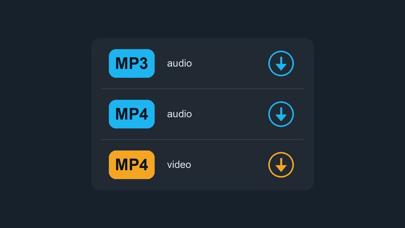 Tubidy format table showing MP3 audio, MP4 audio and MP4 video