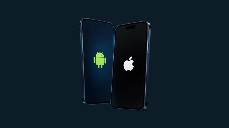 An Android phone and an iPhone side by side