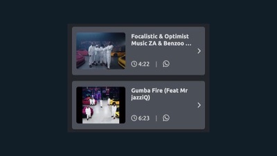 Tubidy search results with song durations on a phone